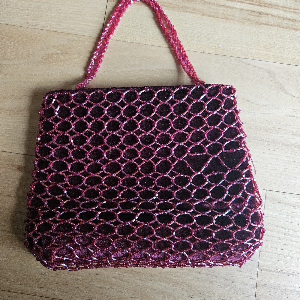 Chic Red Beaded Women's Clutch